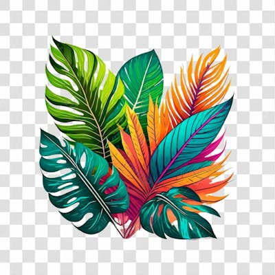 Folhas Tropicais Coloridas Para Composição Png Transparente Sem Fundo  07