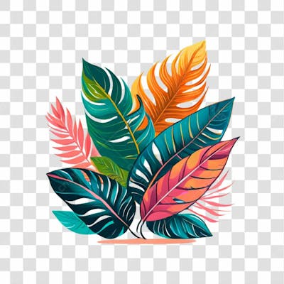 Folhas Tropicais Coloridas Para Composição Png Transparente Sem Fundo  08