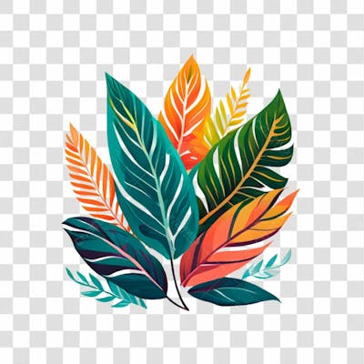 Folhas Tropicais Coloridas Para Composição Png Transparente Sem Fundo  09