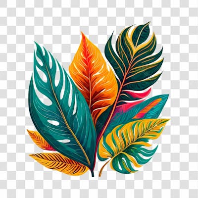 Folhas Tropicais Coloridas Para Composição Png Transparente Sem Fundo  12