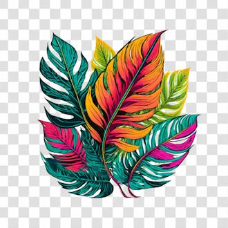 Folhas tropicais coloridas para composição png transparente sem fundo 01