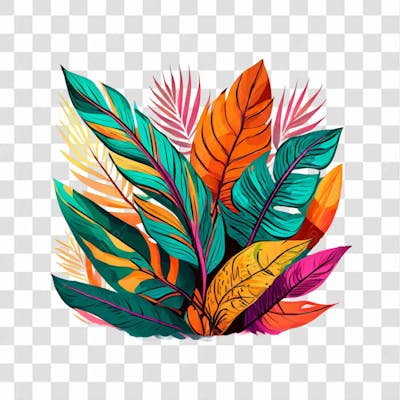 Folhas Tropicais Coloridas Para Composição Png Transparente Sem Fundo 02