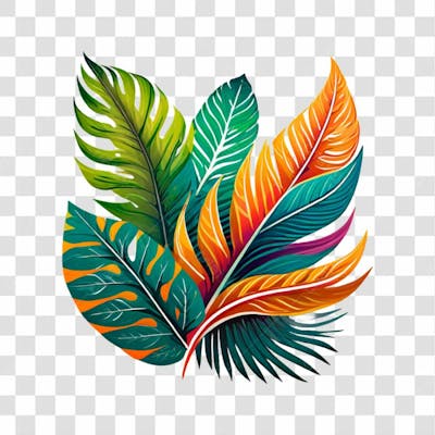 Folhas Tropicais Coloridas Para Composição Png Transparente Sem Fundo 10