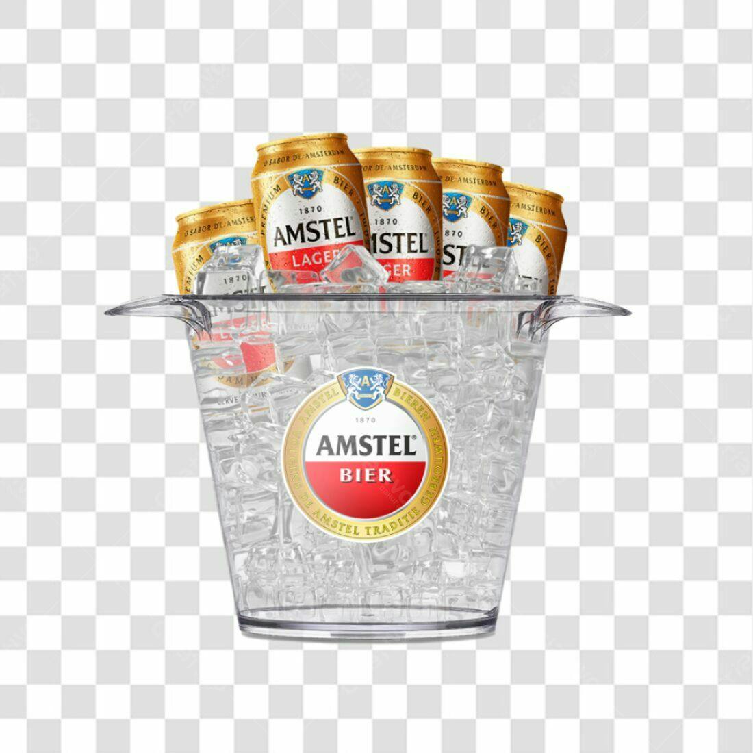 Imagem Cerveja Amstel em Balde de Gelo PNG com fundo transparente