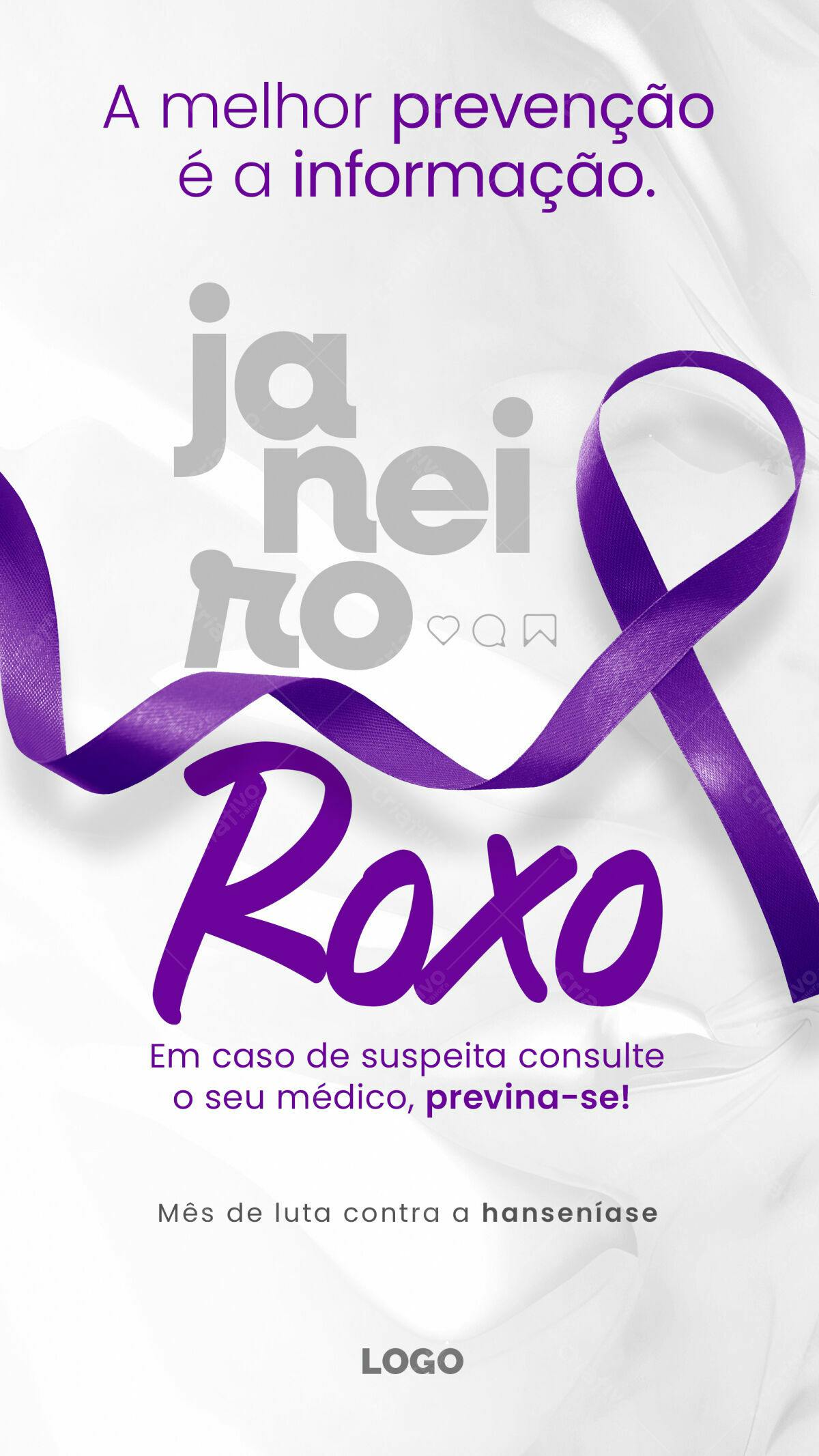 Flyer Janeiro Roxo - Conscientização Hanseníase PSD Editável