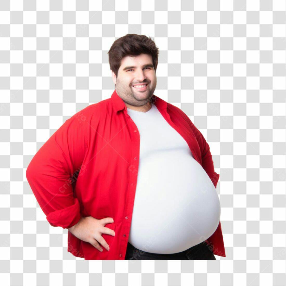 Imagem PNG com fundo transparente Homem obeso camisa vermelha