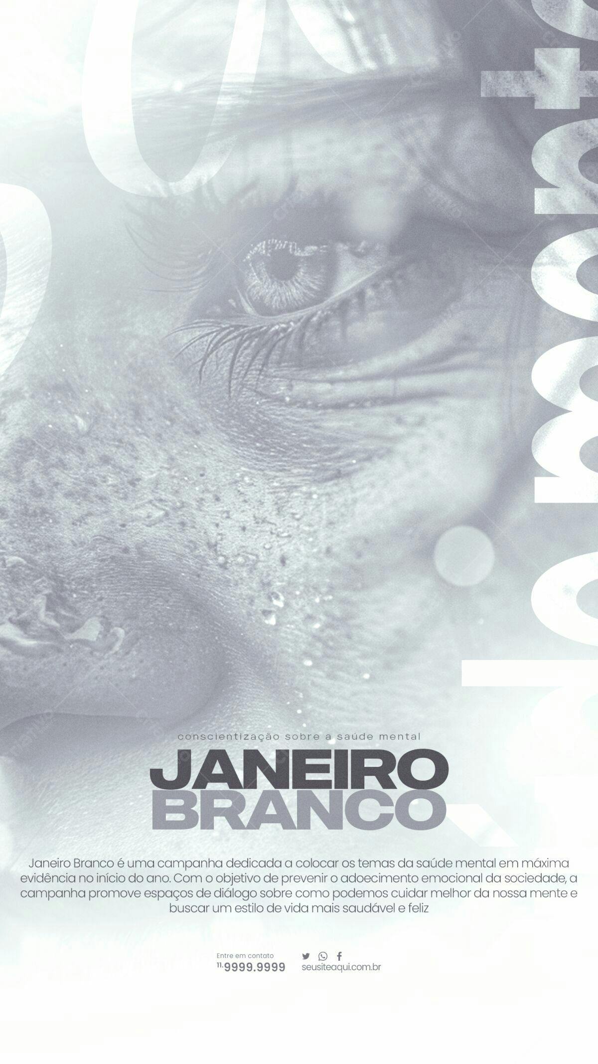 Poster Janeiro Branco Saúde Mental PSD Editável