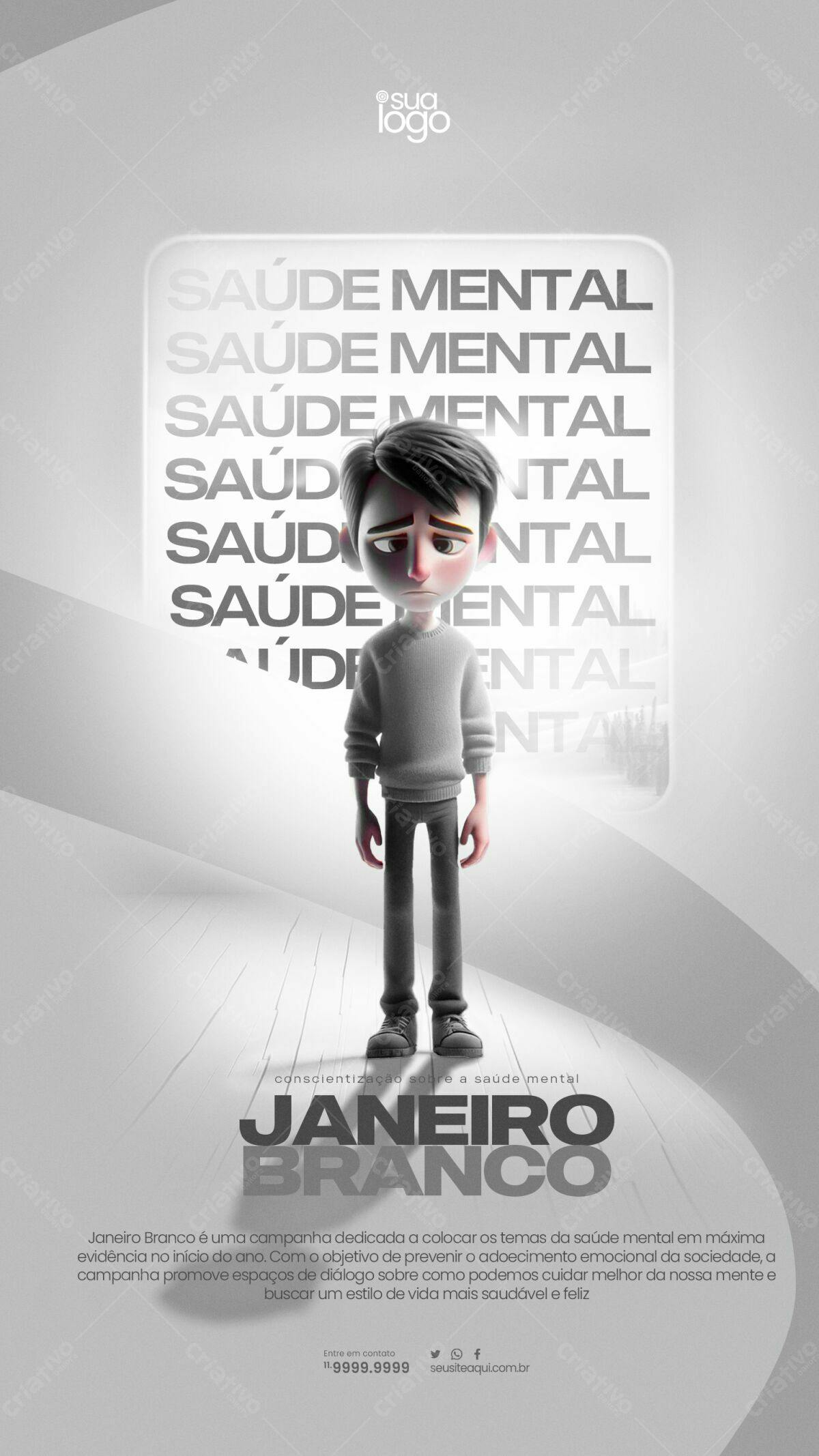 Flyer Janeiro Branco Saúde Mental PSD Editável