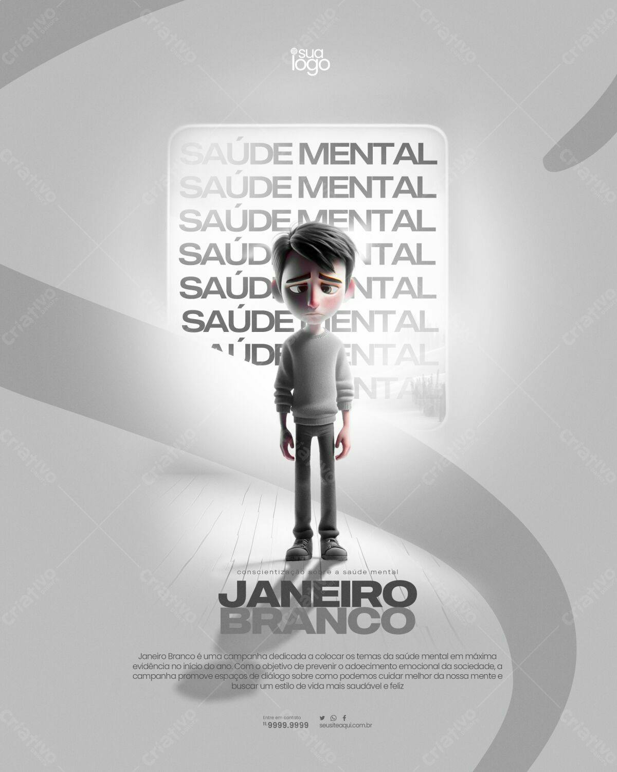 Flyer Janeiro Branco Saúde Mental PSD Editável