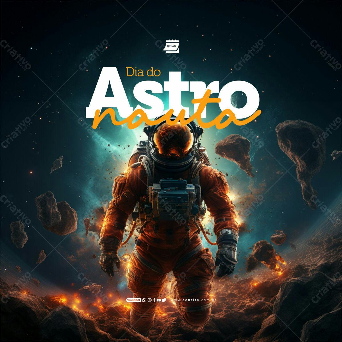 Postagem Dia do Astronauta PSD Editável