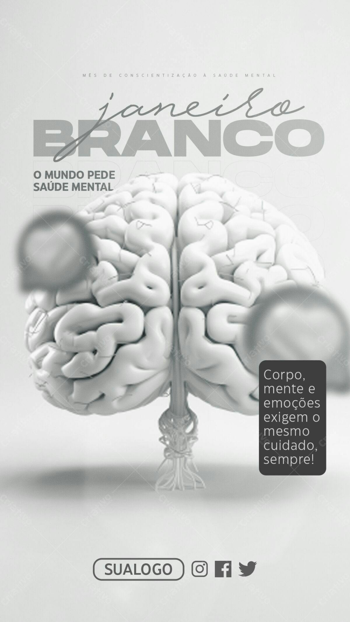 Flyer Janeiro Branco Saúde Mental PSD Editável