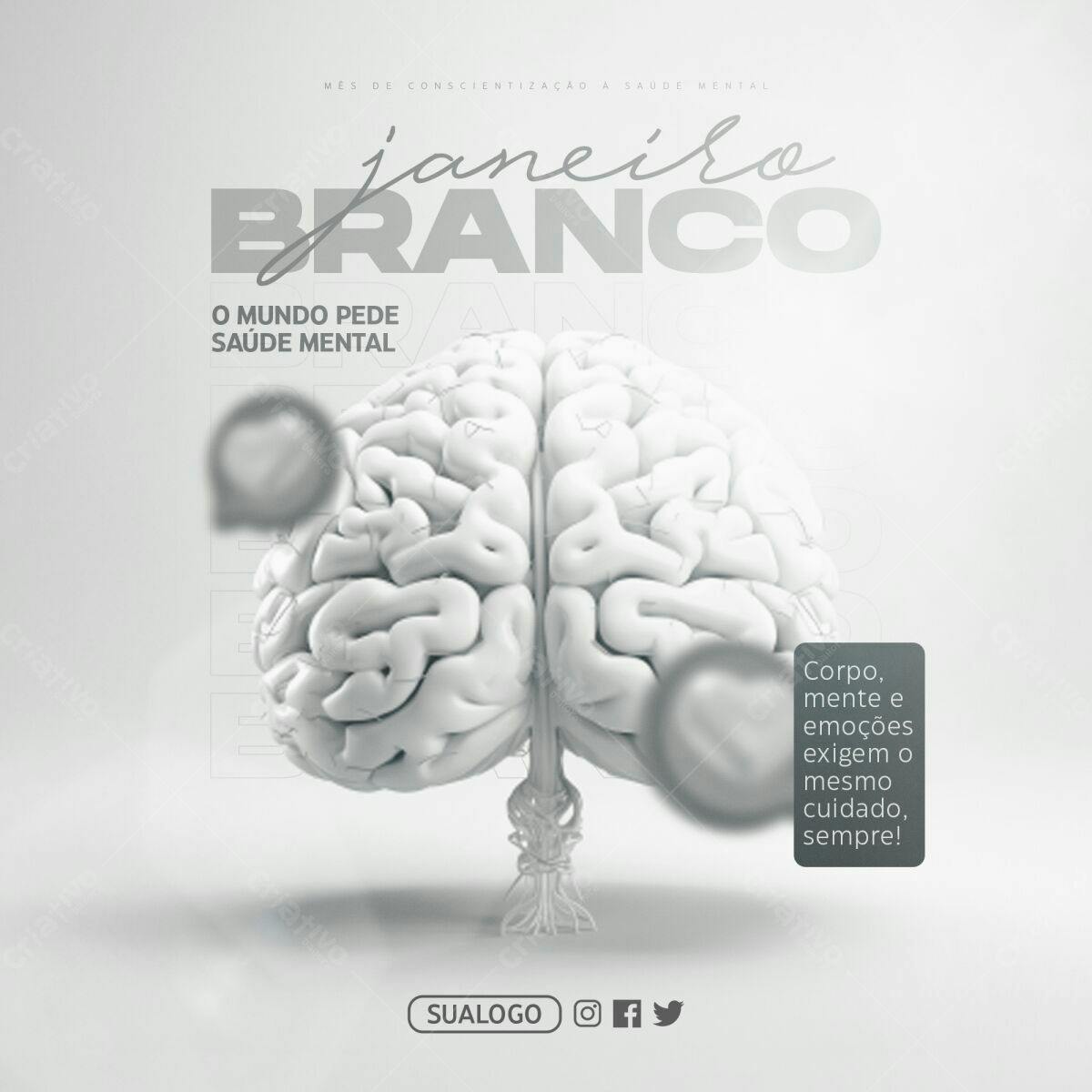 Post Janeiro Branco Saúde Mental PSD Editável