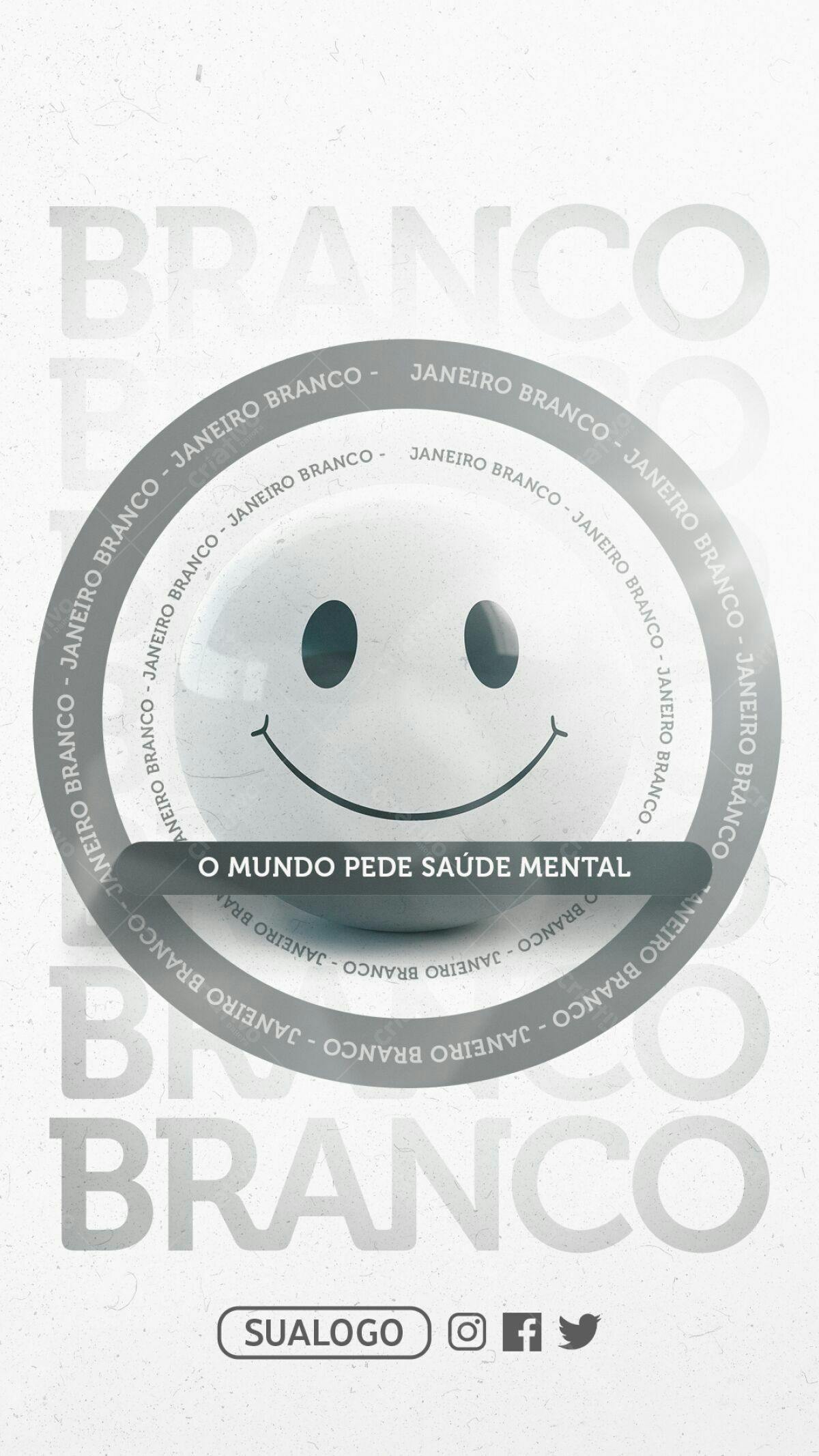 Flyer Janeiro Branco Saúde Mental PSD Editável