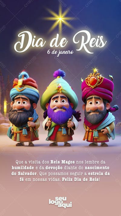 Dia De Reis - Stories , data comemorativa, anime, pixar, Disney, PSD Editável