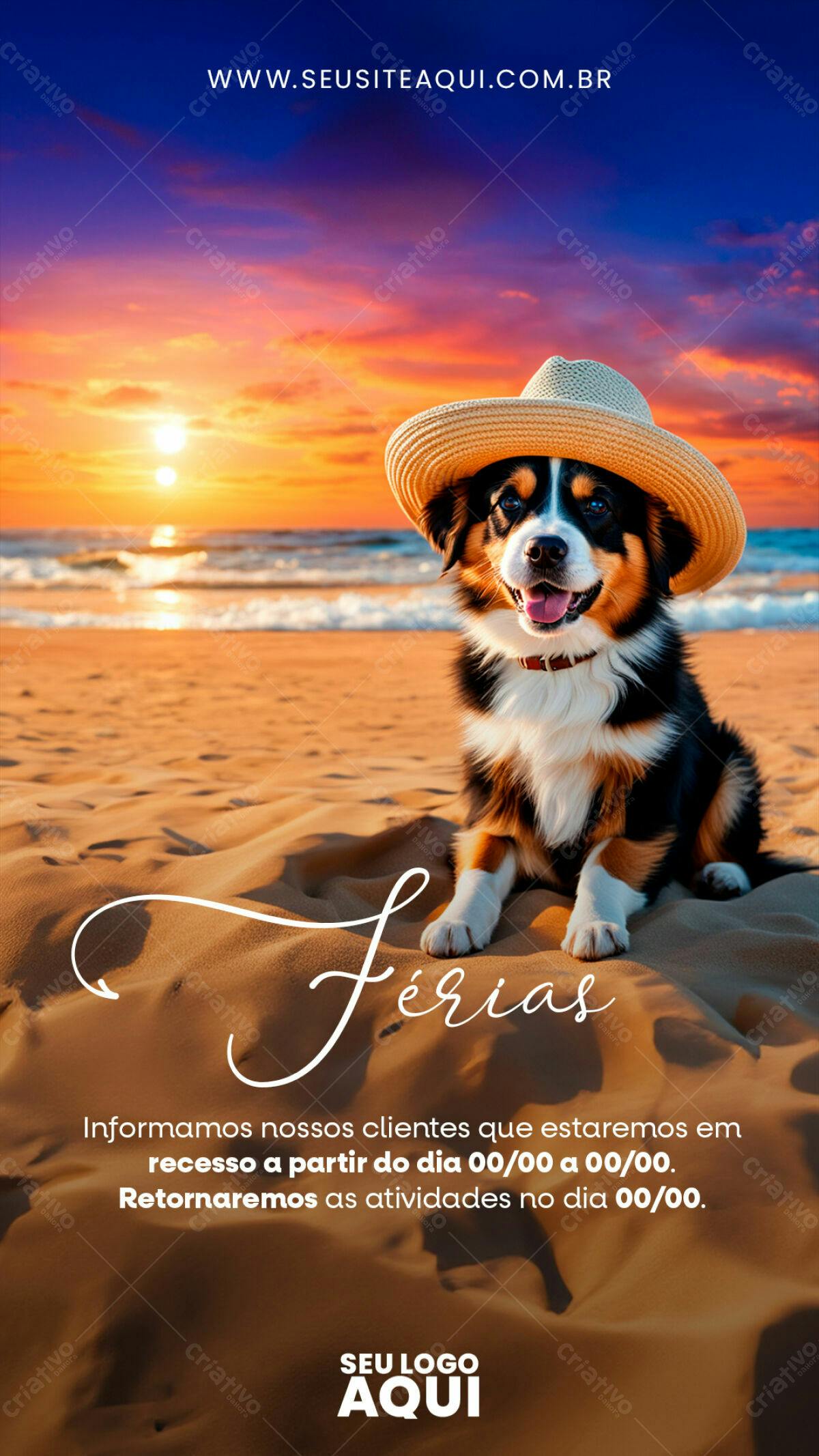 Flyer de Férias com Cachorro PSD Editável