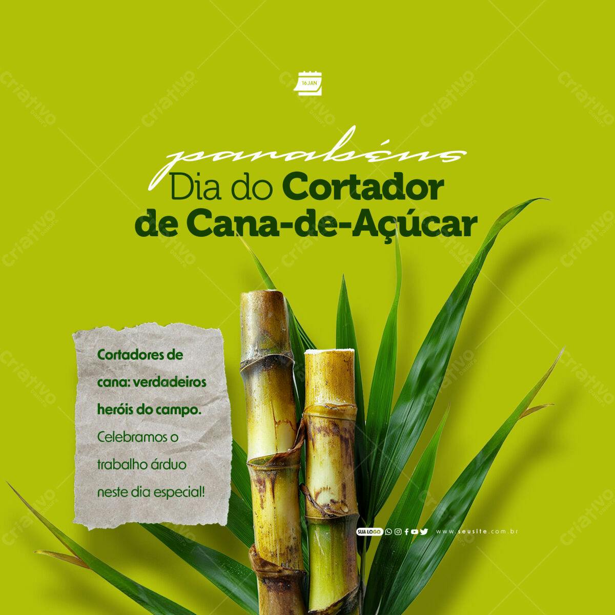 Postagem Dia do Cortador de Cana-de-Açúcar PSD Editável