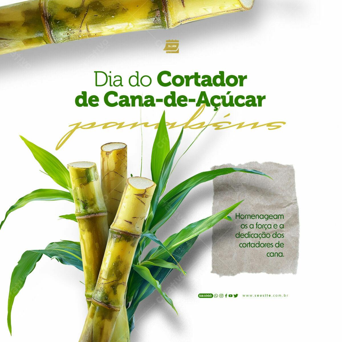 Post para Dia do Cortador de Cana-de-Açúcar PSD Editável