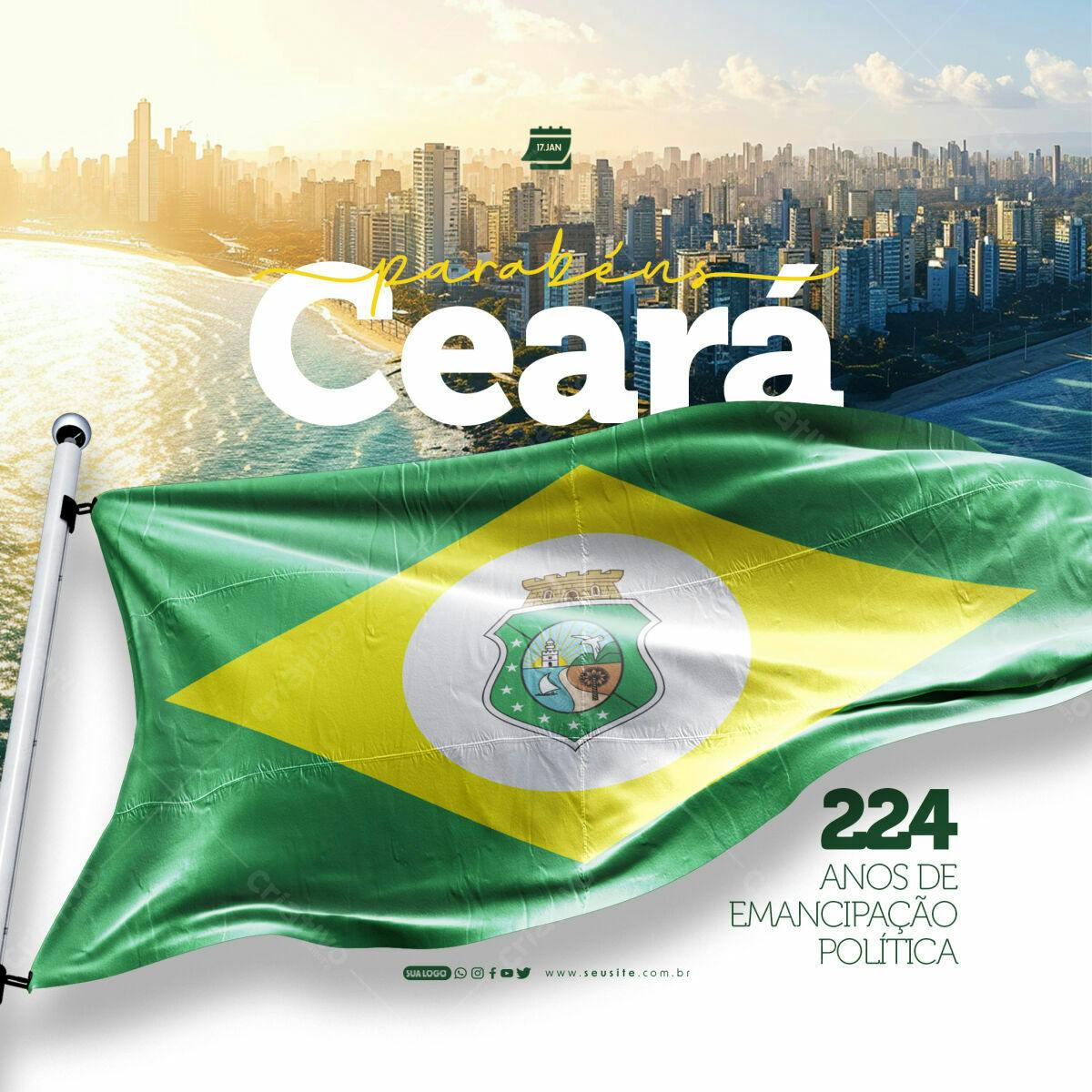 Flyer Aniversário Ceará 224 Anos PSD Editável