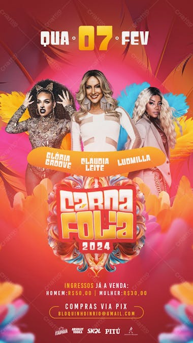 Flyer evento carna fólia 2024 story