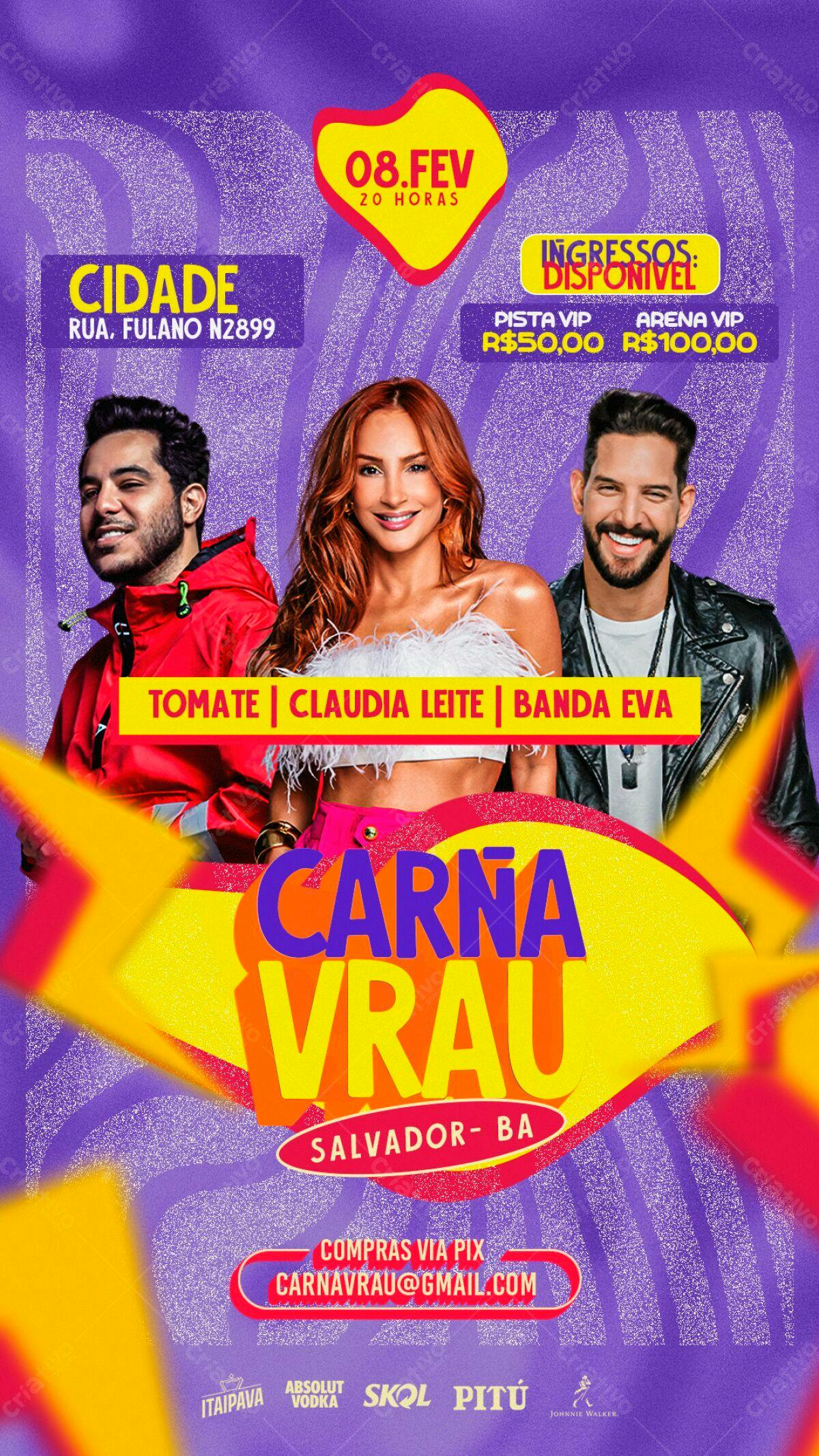 Flyer Carnaval Vrau PSD Editável