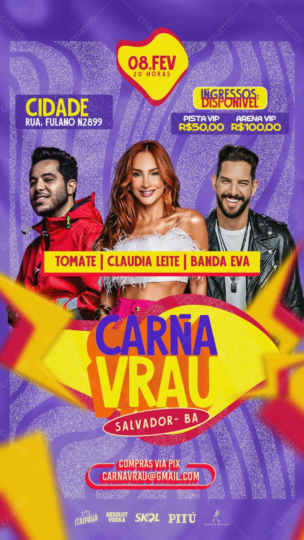 Flyer Evento Carna Vrau Salvador Story