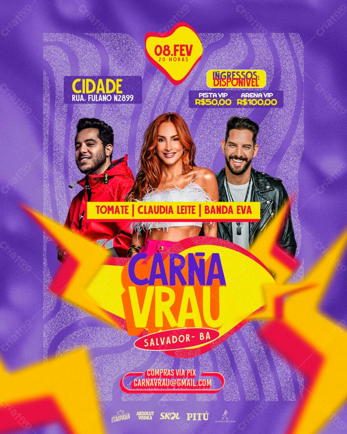 Flyer Carnaval PSD Editável para Festa em Salvador