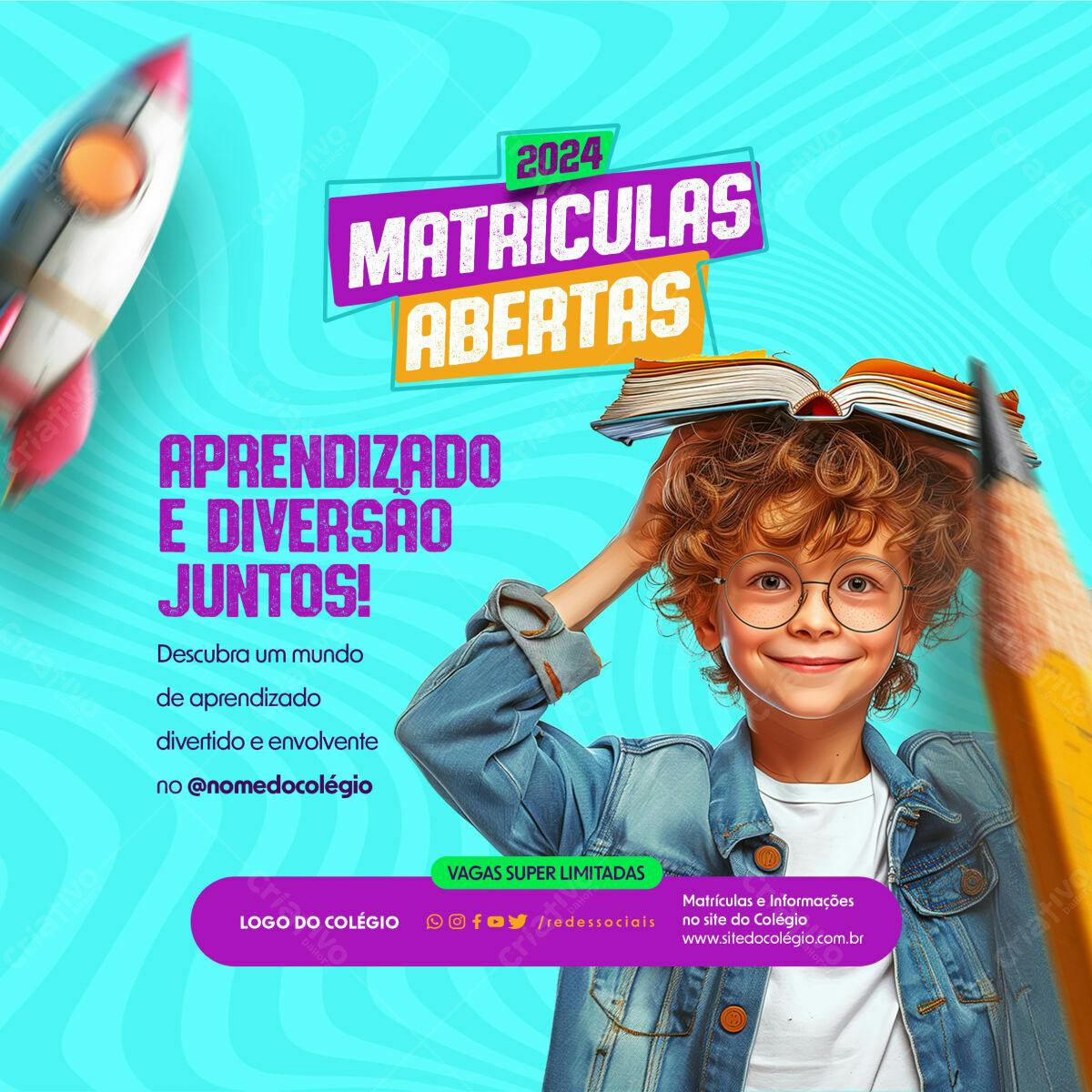 Flyer Matrículas Abertas 2024 PSD Editável
