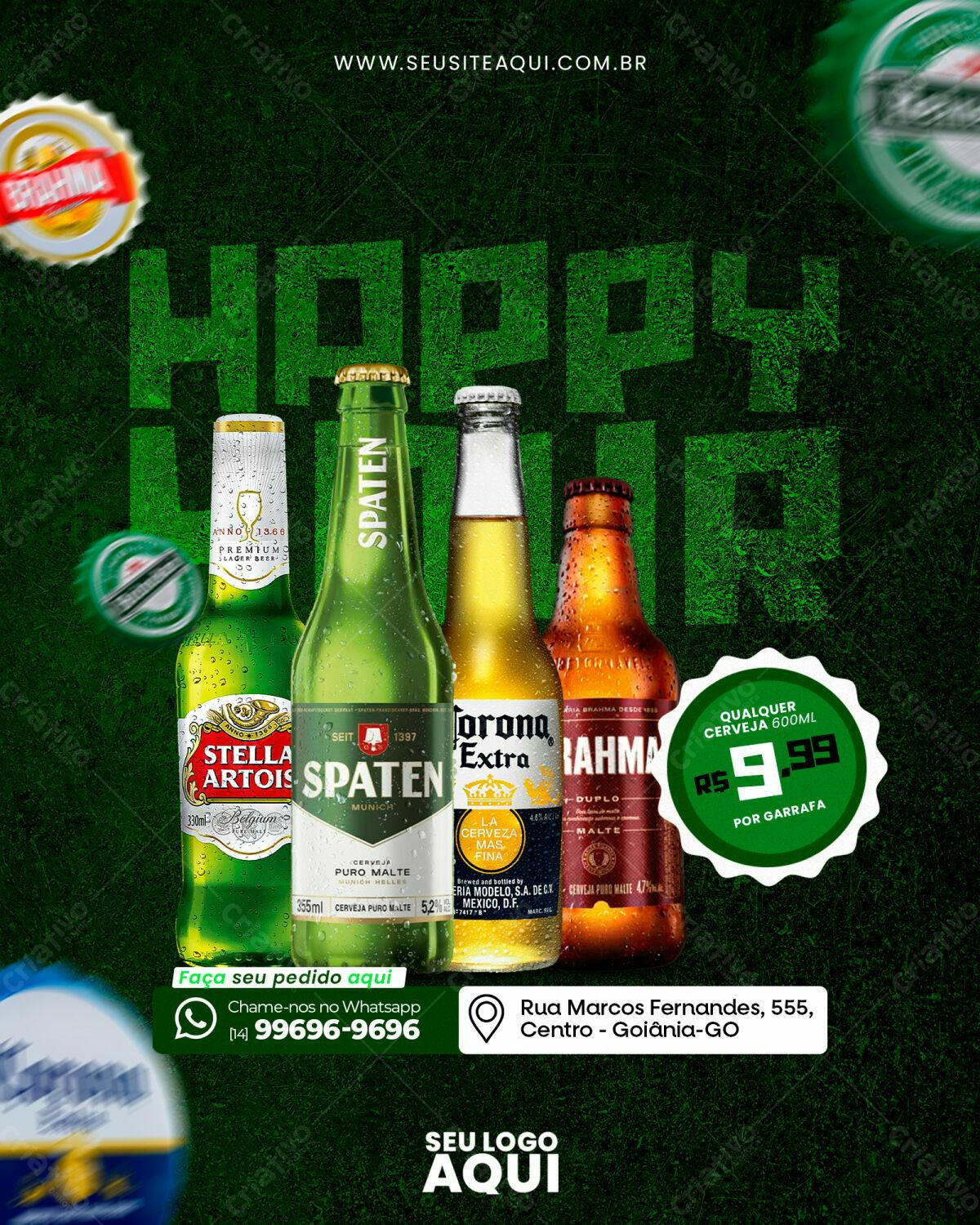 Flyer Happy Hour Cervejas Importadas PSD Editável