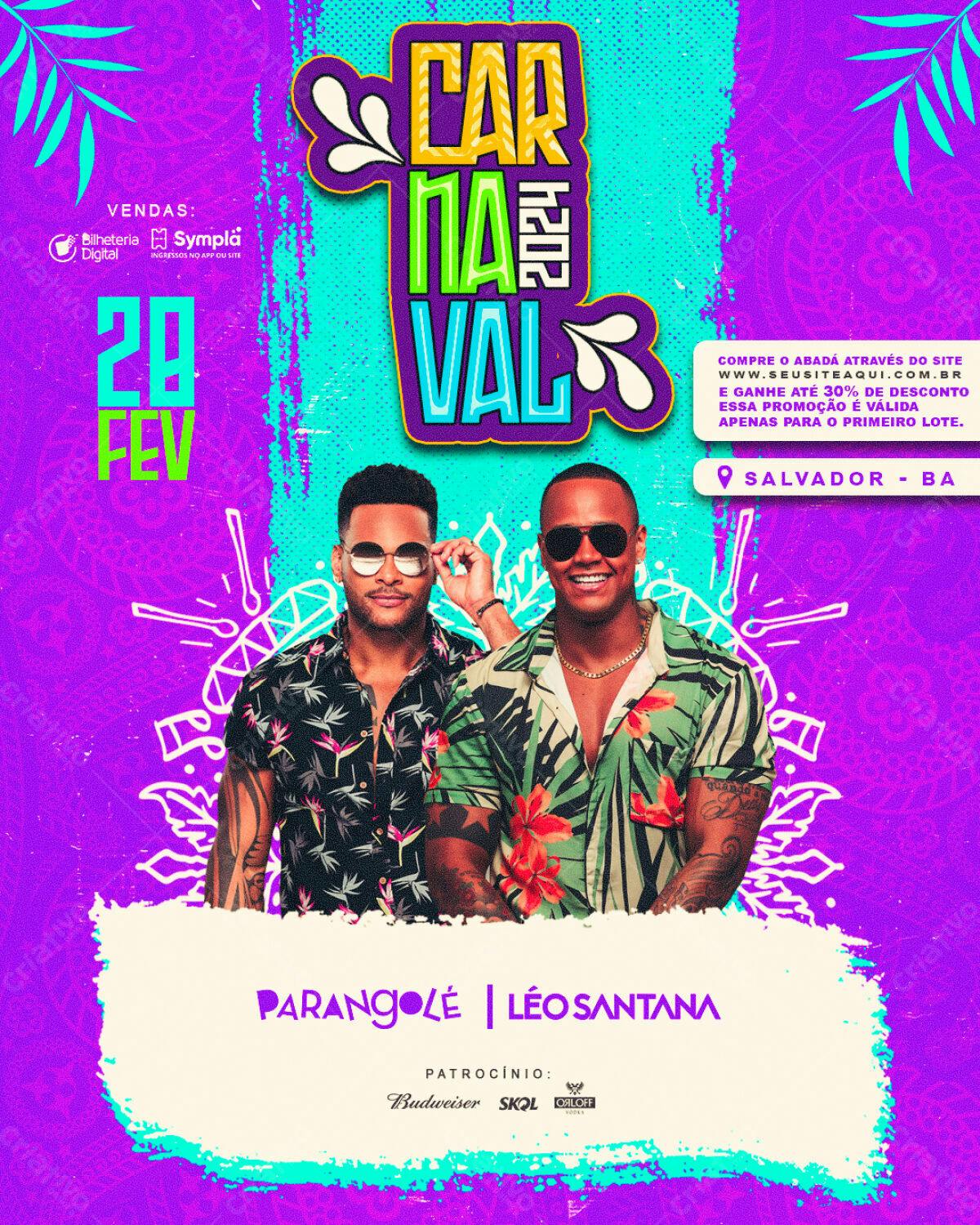 Flyer Carnaval Parangolé e Léo Santana PSD Editável