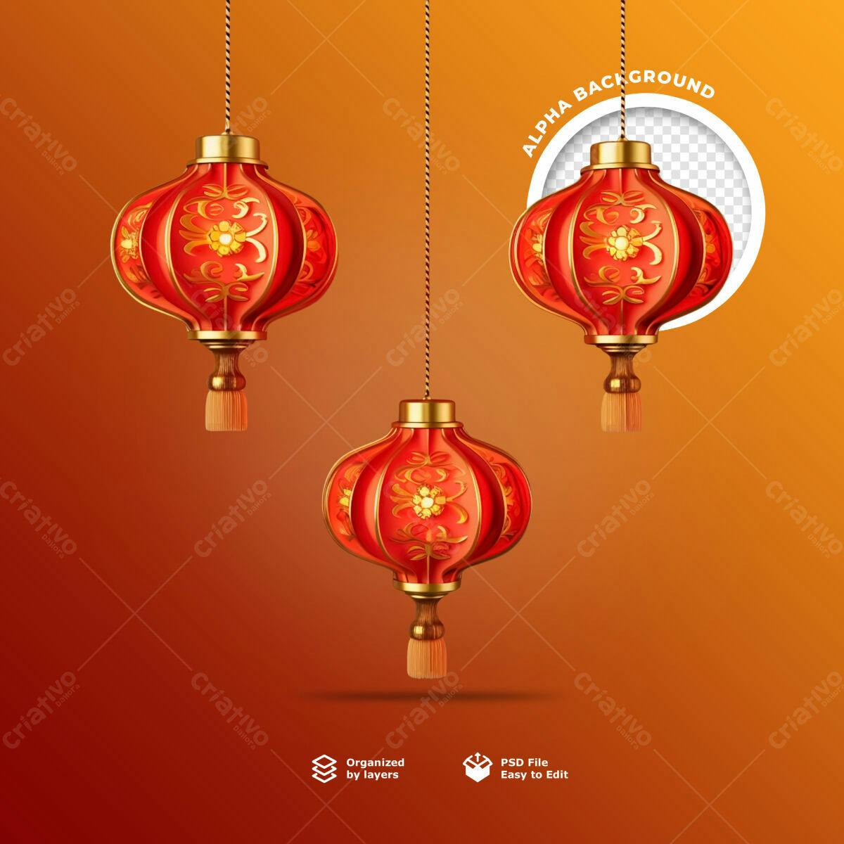 Background com Lanternas Vermelhas para Ano Novo Chinês PSD Editável