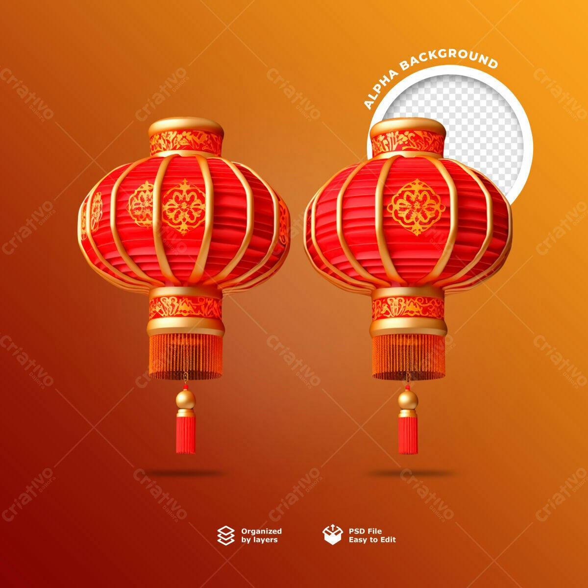 Mockup Lanternas Vermelhas Ano Novo Chinês PSD Editável