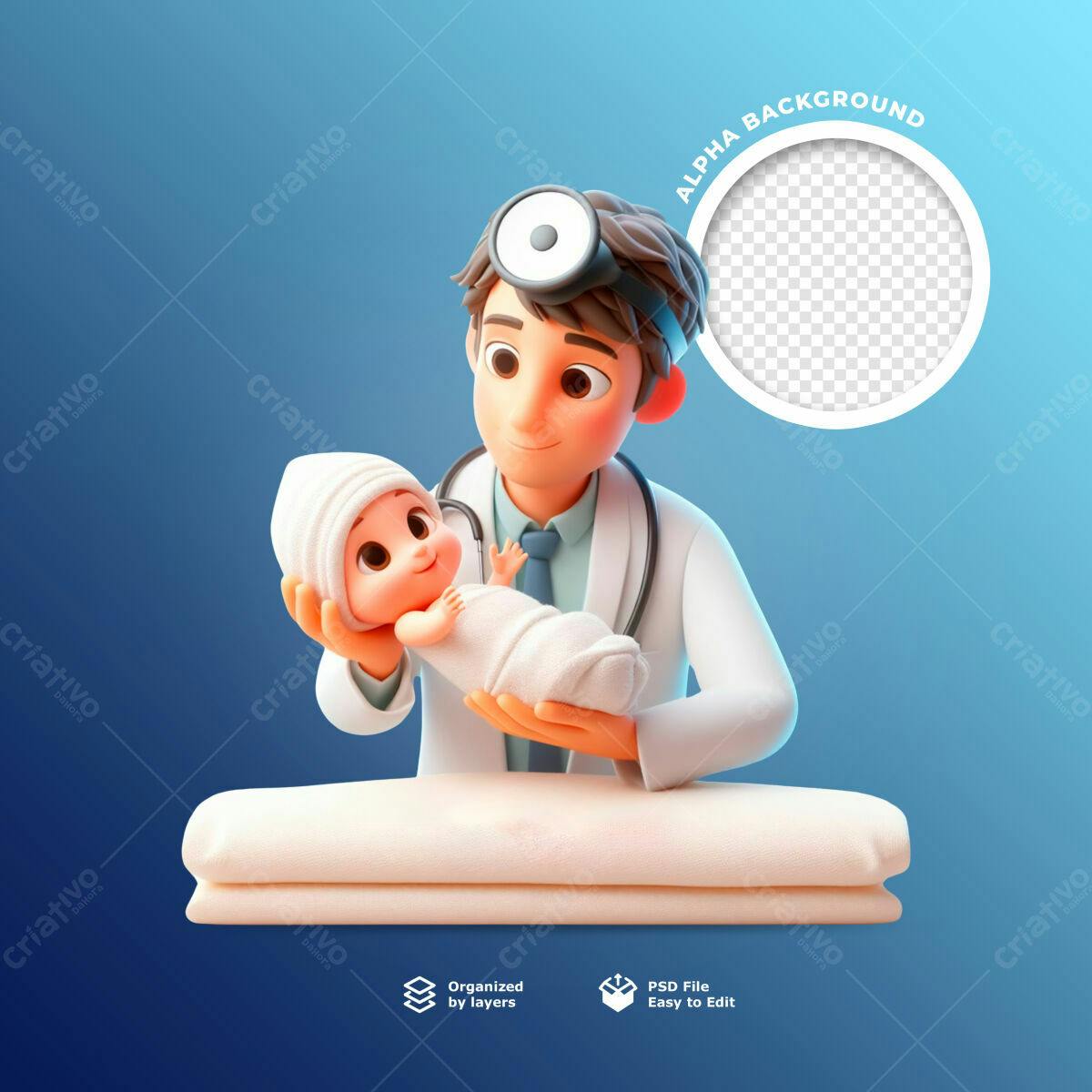 Post de Médico com Bebê Recém-Nascido PSD Editável