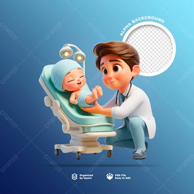 Personagem 3d de um medico pediatra