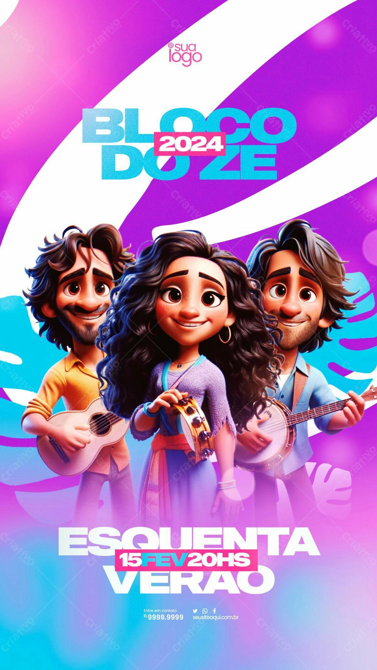 Flyer Esquenta Verão Bloco Doze 2024 PSD Editável