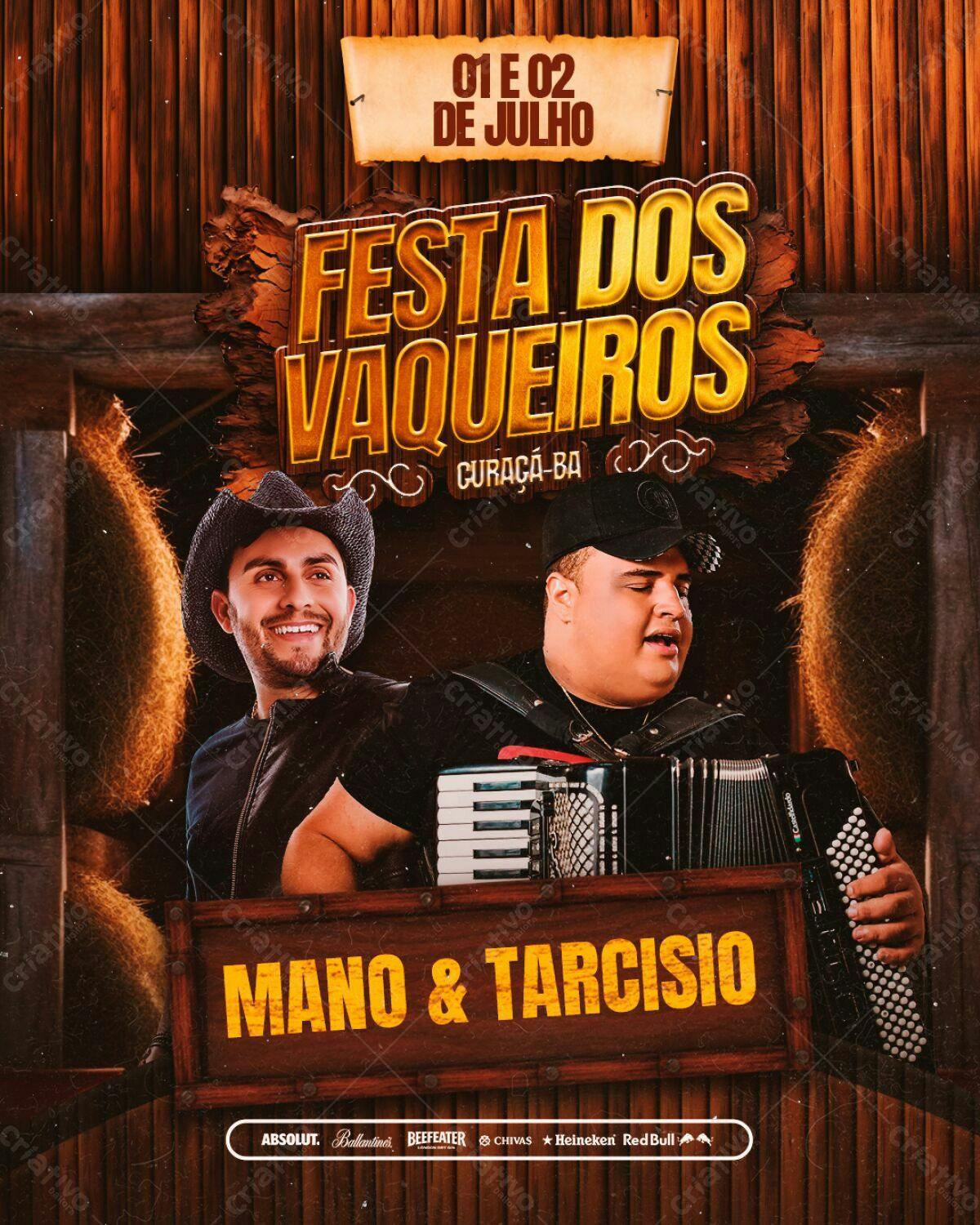 Flyer Festa dos Vaqueiros com Mano e Tarcísio PSD Editável