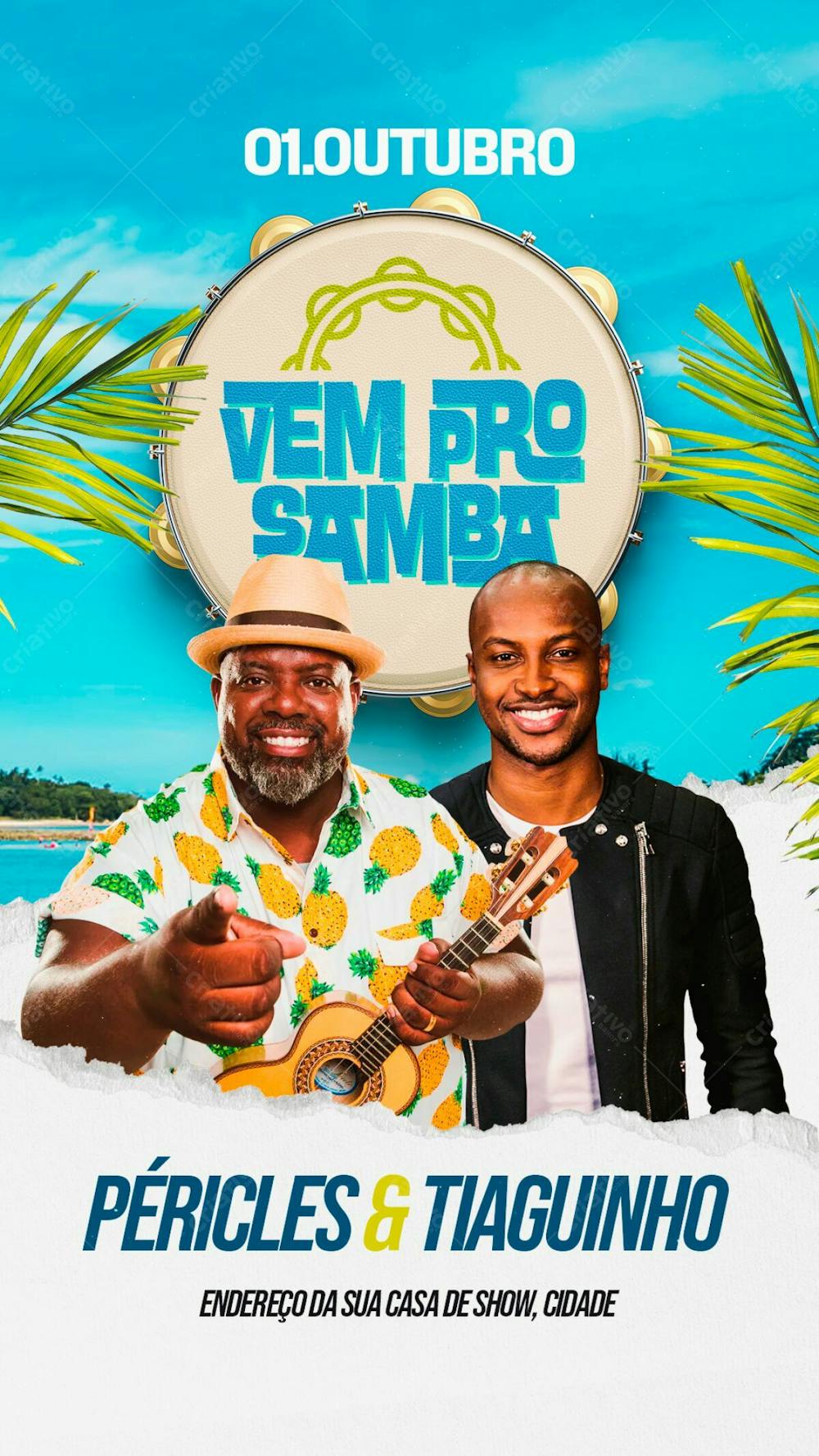 152   Flyer Evento Vem Pro Samba Péricles E Tiaguinho Stories Psd Editável