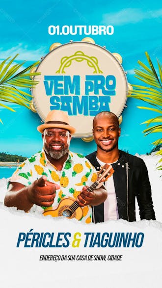 152 flyer evento vem pro samba péricles e tiaguinho stories psd editável