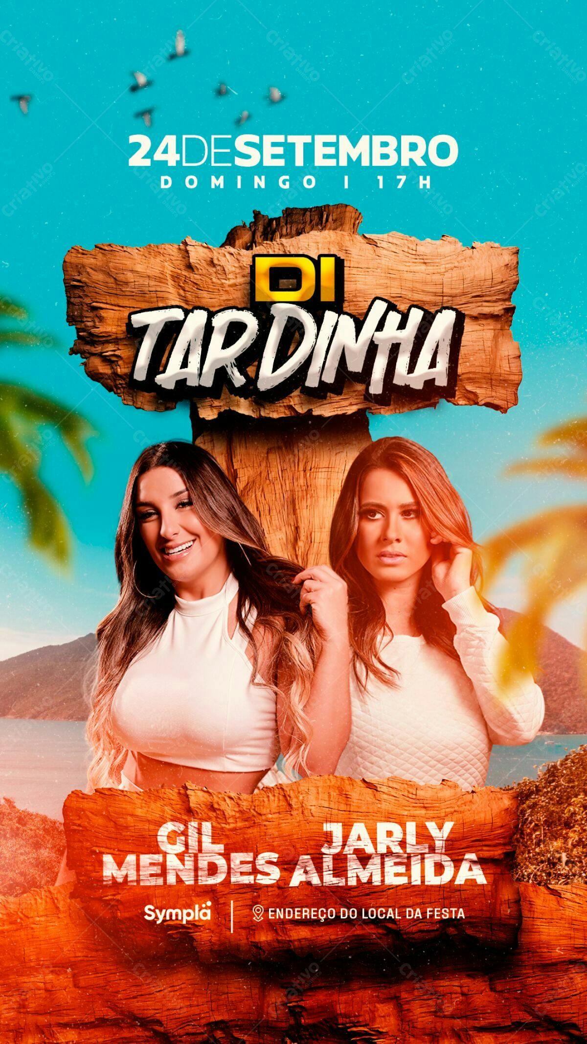 Flyer para Festa Tardezinha com Gil Mendes e Jarly Almeida PSD Editável