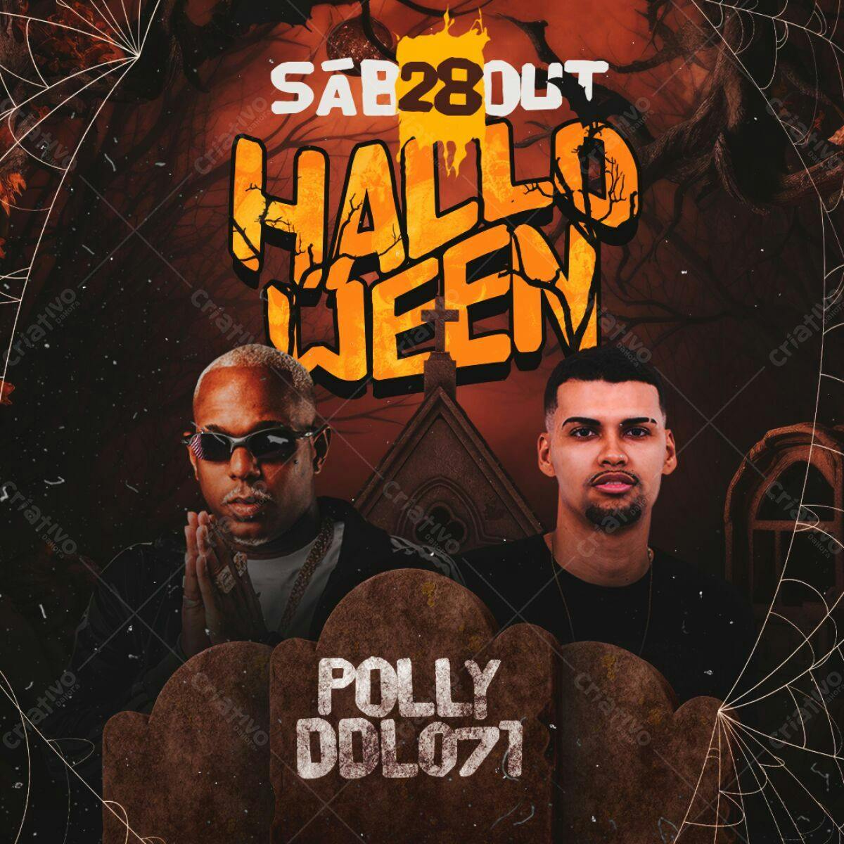Flyer de Halloween com Polly e DDL071 PSD Editável