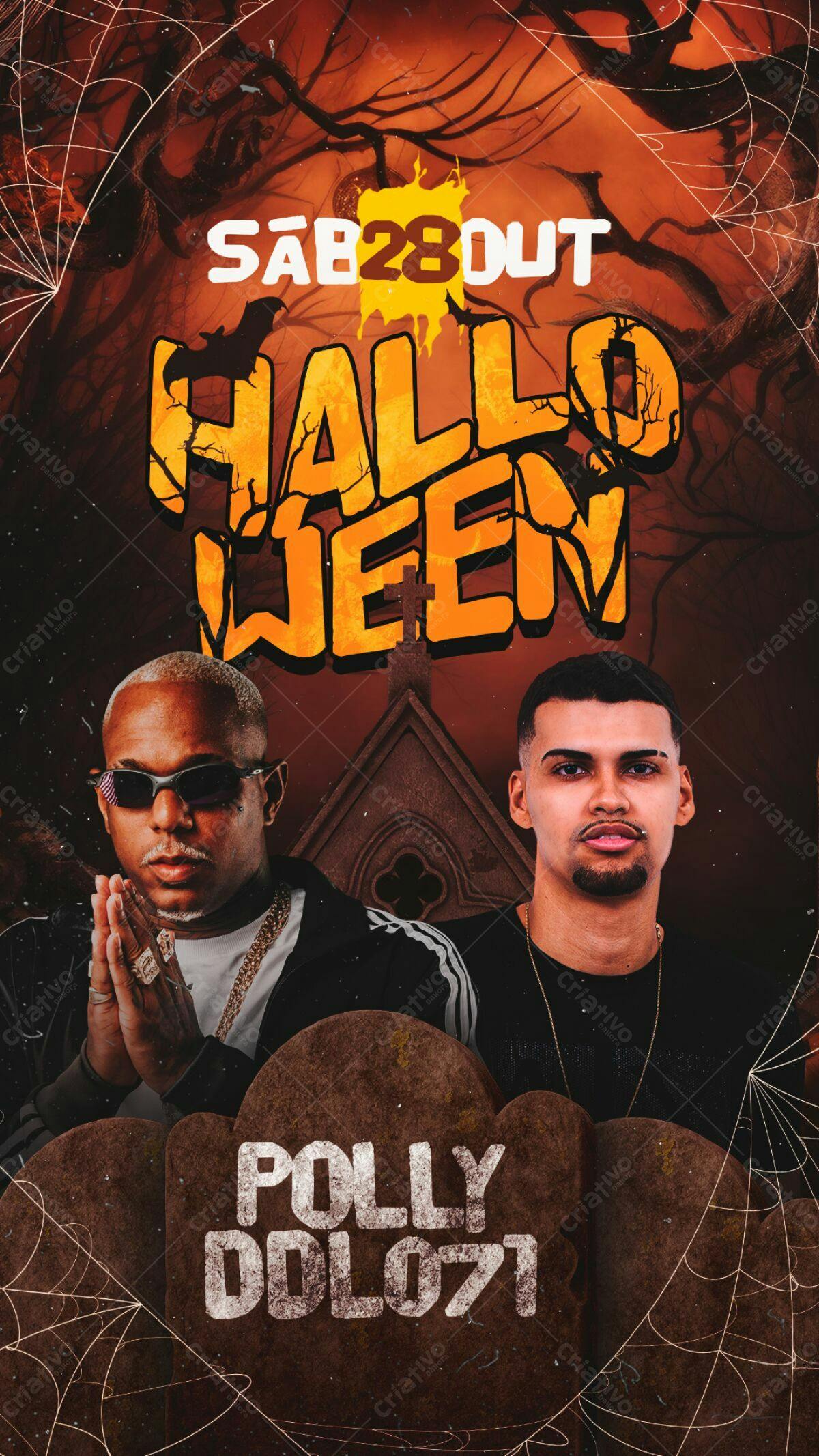 Flyer Festa de Halloween com Polly e DDL071 PSD Editável