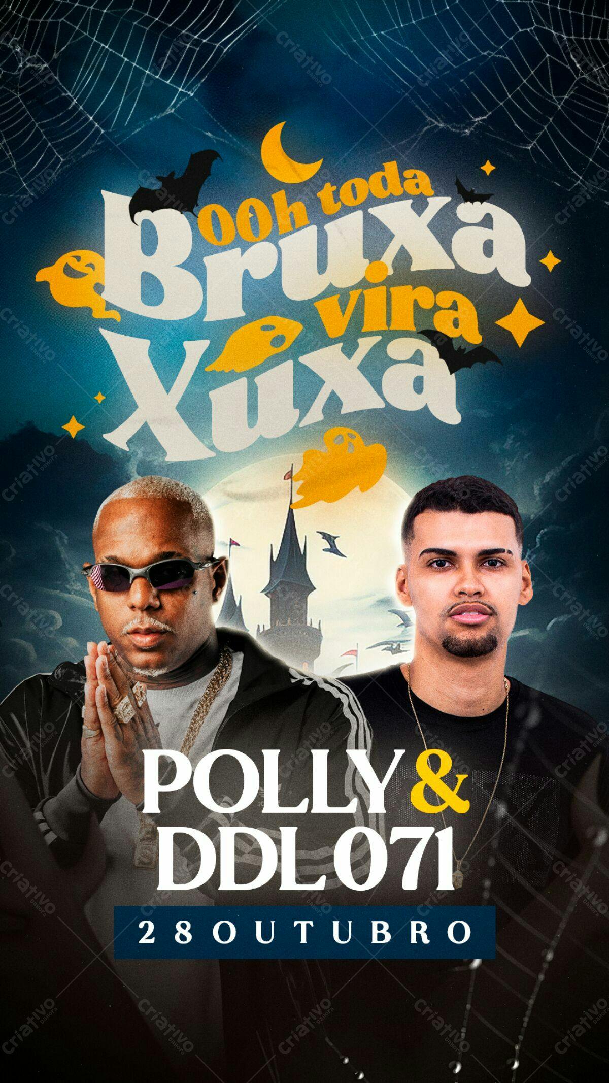 Flyer Festa de Halloween com Polly e DDL071 PSD Editável