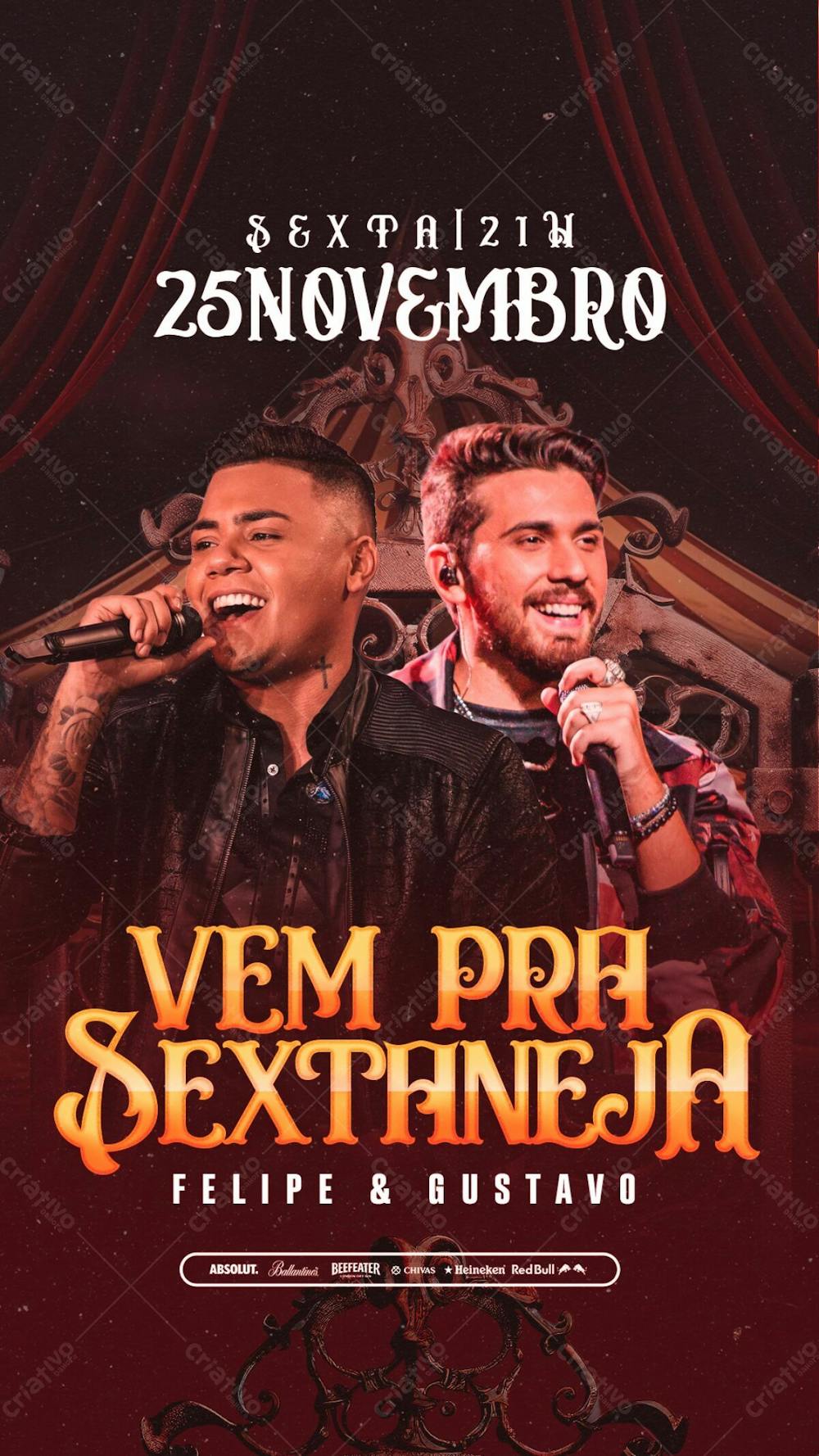 160   Flyer Evento Vem Pra Sextaneja Felipe Araújo Gustavo Mioto Stories Psd Editável