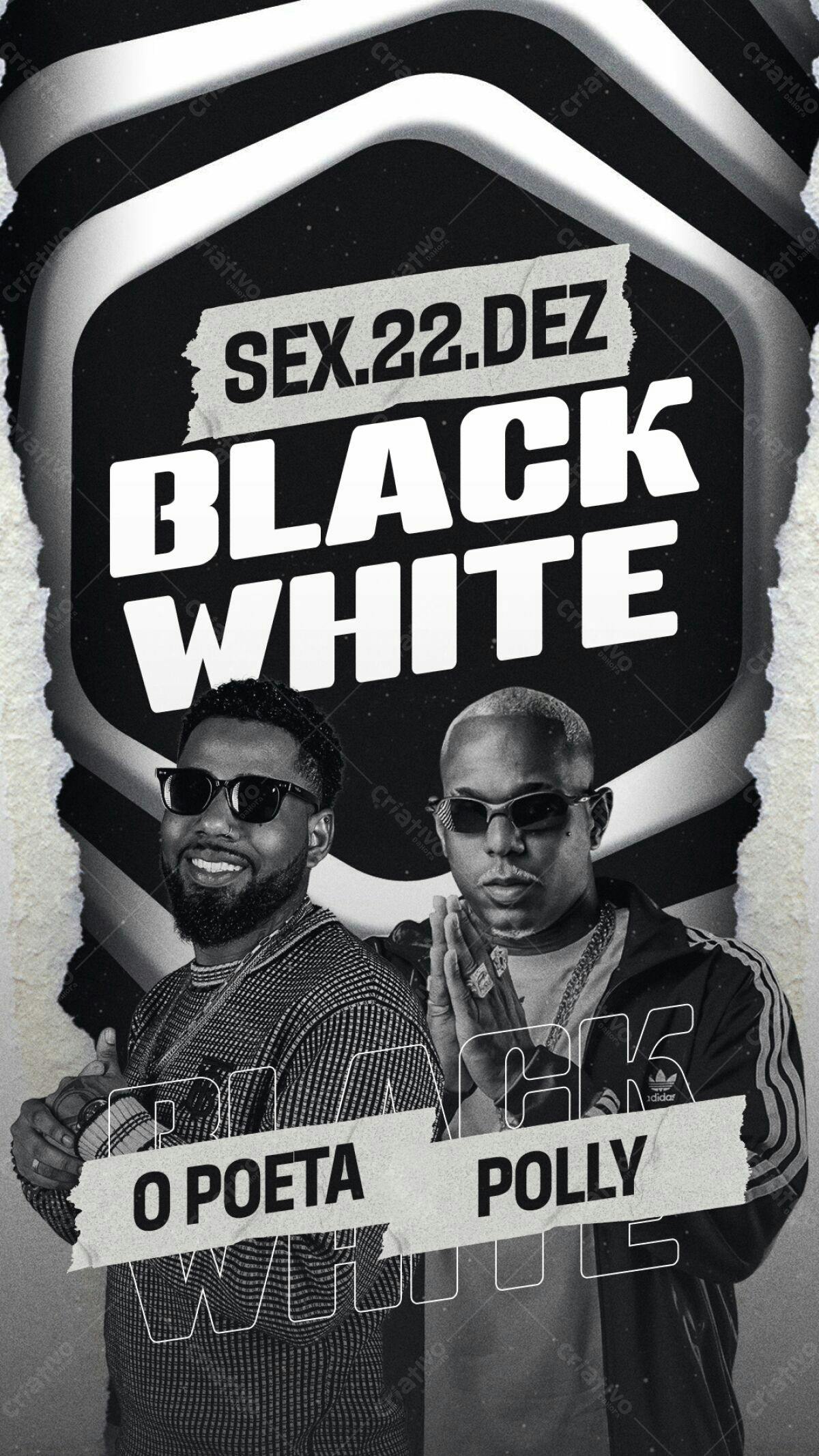Flyer para Festa Black & White com O Poeta e Polly PSD Editável