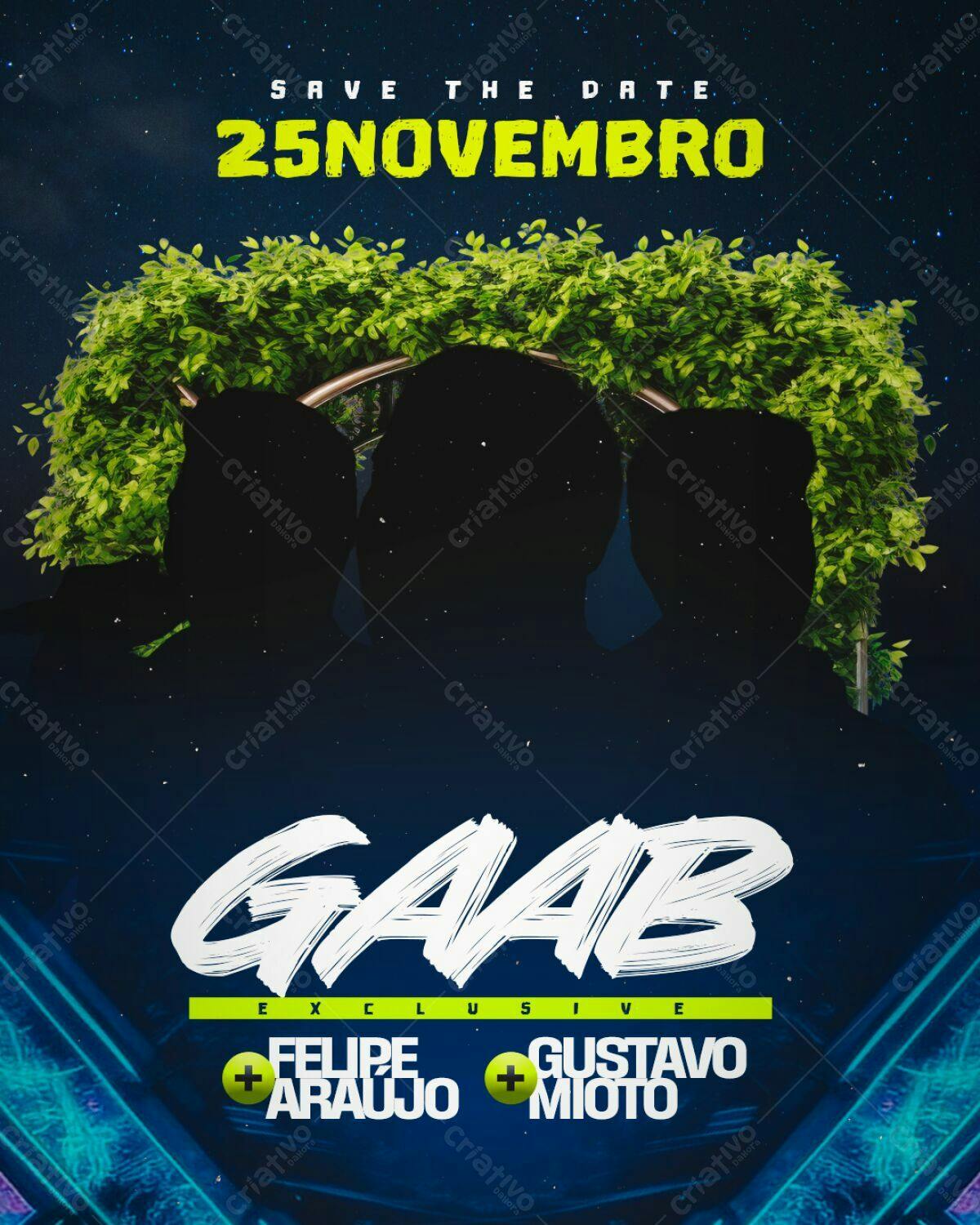 Flyer para Evento GAAB com Felipe Araújo e Gustavo Mioto PSD Editável