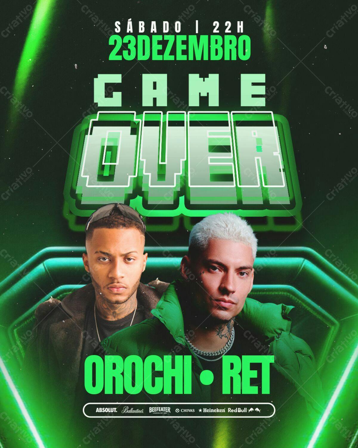 Flyer Festa Game Over Orochi e Ret PSD Editável