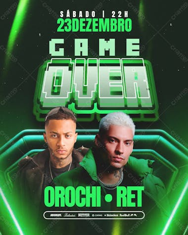 189 flyer evento game over filipe ret orochi feed psd editável