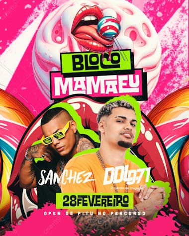 200 flyer evento carnaval bloco mamaeu feed psd editável