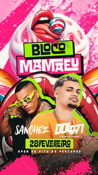 200 flyer evento carnaval bloco mamaeu stories psd editável