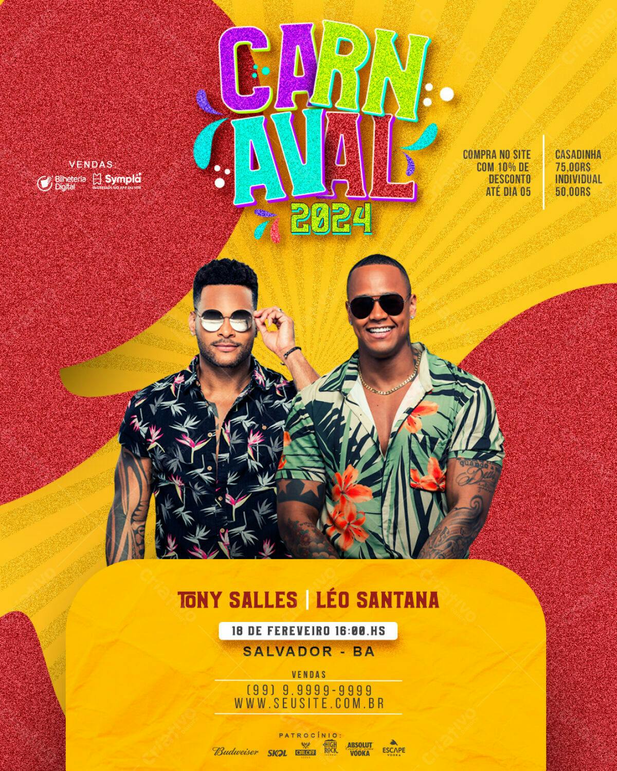 Flyer Carnaval 2024 Tony Salles & Léo Santana PSD Editável