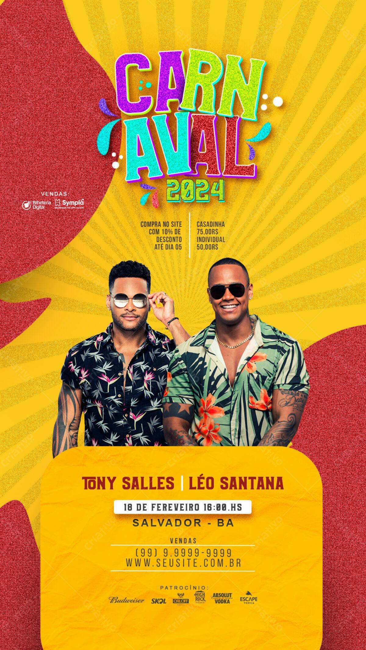Flyer Carnaval 2024 Tony Salles & Léo Santana PSD Editável